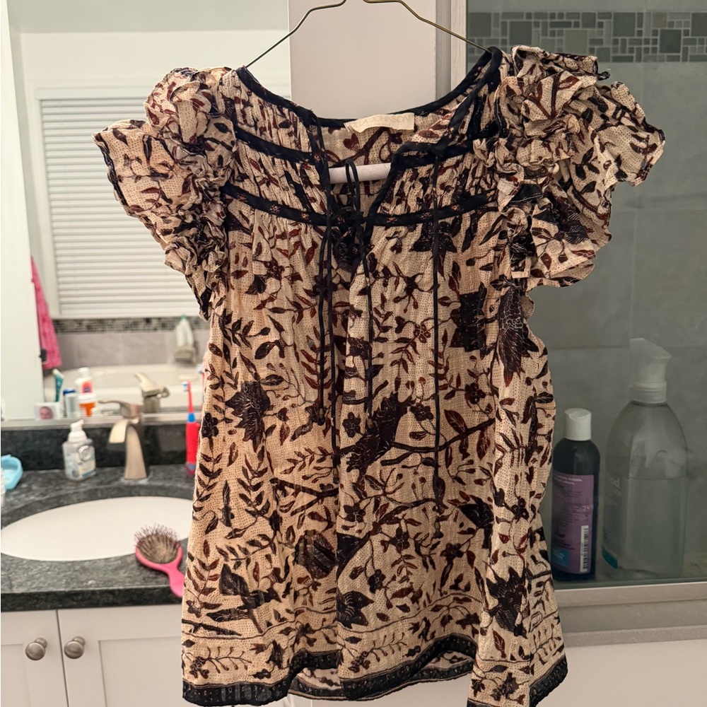 Ulla Johnson Black and Cream Floral Blouse